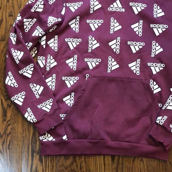 ADIDAS Pullover Hoodie with ADIDAS Logo Burgundy and White Sz Large NWOT - Picture 3 of 8